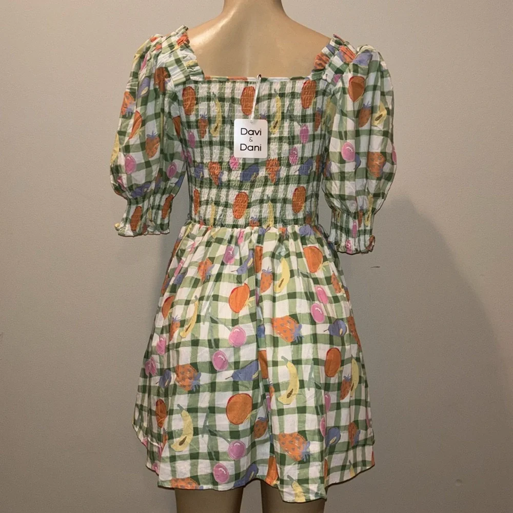 DAVI & DANI FRUITS PRINTED SMOCKING MINI DRESS size L NWT - Picture 9 of 9